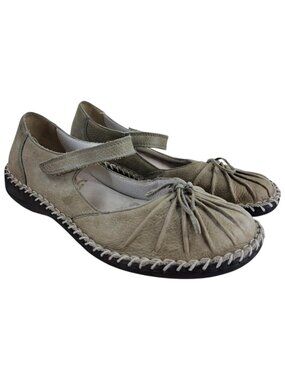 Rieker Mary Jane Beige Leather Comfort Shoes Size 38 US 7 Gray Hook & Loop